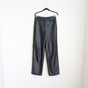 Louna Black Faux Leather Cargo Wide Leg Pants, size M